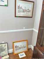All three framed prints grouped: two Mildenhall scenes, one Worlington Church
