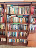 Front view of bookcase filled with books