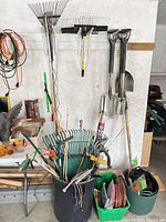 Wide shot of all garden tools grouped together