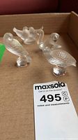 Four Lalique frosted crystal bird figurines inside box