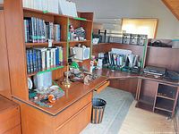 Full view of desk unit showing hutch shelving, desktop and side return