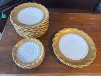 Stacks of three plate sizes showing counts and matching pattern