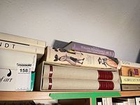 All books on top of shelf, showing titles and spines