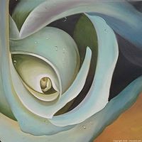 Front view of square canvas print showing abstract rose image