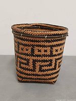 Front view of lidded Cherokee basket showing pattern