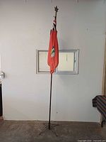 Full view of flag stand with flag attached