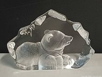Front view of clear crystal Mats Jonasson polar bear sculpture showing detailed etched bear within ice-like form
