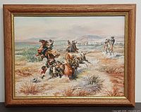 Full view of framed unsigned oil painting with wood frame