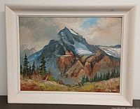 Framed mountain landscape oil painting overall