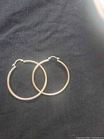 Both hoop earrings side by side on dark fabric