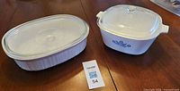 French White oval casserole with lid and Cornflower Blue rectangular casserole with lid