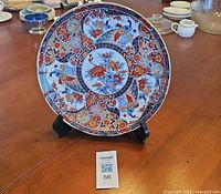Front view of Imari porcelain charger displaying full decorative pattern