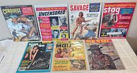 Group shot of all seven pulp magazines laid out