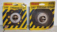 Front view of both Stant thermostat packages showing models and temperature ratings
