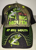 Front view showing embroidery and text on crown and brim