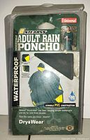 Front of sealed package showing brand, product name, and poncho image