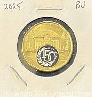 Reverse of 2025 colour loonie showing Supreme Court building and 150 emblem
