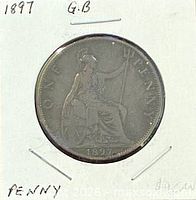 Coin in 2×2 holder showing reverse seated Britannia and date 1897