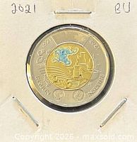 Reverse of 2021 insulin colour twoonie in holder