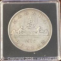 Reverse of 1935 silver dollar in holder