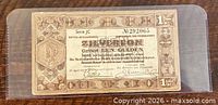 Front of the 1938 Netherlands 1 Gulden Zilverbon in sleeve