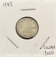 Obverse view of 1943 Canadian ten-cent coin in 2x2 holder