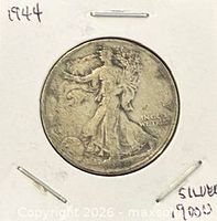 Obverse view of 1944 Walking Liberty half dollar in 2x2 holder
