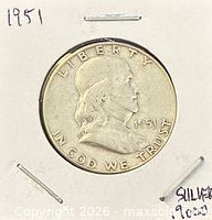 Obverse view showing 1951 Franklin Half Dollar in holder