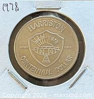Obverse view showing Harriston 1878-1978 shield design and wording