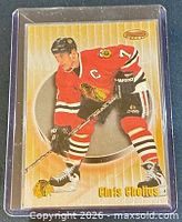 Front of Chris Chelios #69 Topps Bowman's Best card in holder