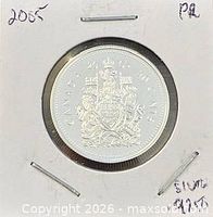 Reverse of 2005 Canadian 50-cent silver proof coin showing Canadian Coat of Arms
