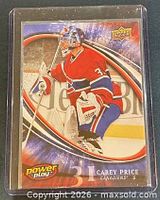 Front of Carey Price Upper Deck Power Play #156 card in plastic case