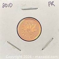 Reverse of 2010 Canadian proof cent in flip