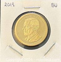 Obverse of 2013 Woodrow Wilson Presidential $1 coin in holder