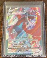 Front view of Salamence VMAX card in protective sleeve