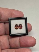 Front view of both oval rubellite stones in display box