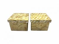 Two capiz shell boxes with lids on, top view showing chevron pattern