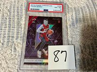 Front view of graded Tyler Herro card in PSA slab showing card design and grade label