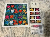 Love stamp pane and Cactus Flowers booklet front