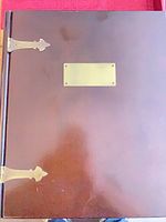 Top view showing brass plaque and hinges