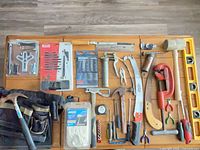 All tools laid out on tabletop for overview