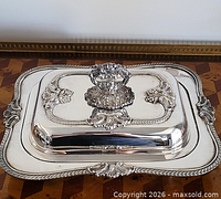 Top view of silver plated entrée dish showing overall form