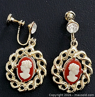 Front view pair cameo screw-back earrings
