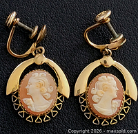 Front view of both gold filled screw-back cameo earrings