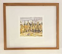 Full view of framed lithograph showing frame and mat