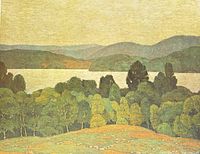 Full view of Lake Kashagawigamog lithograph showing entire composition