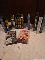 Group shot of all tapes including front-lying A Christmas Carol and Sweethearts