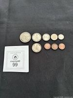 Full view of all nine Centennial coins with size reference tag