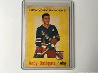 Front of 1959 Topps Andy Bathgate card showing player image, team name, card number visible