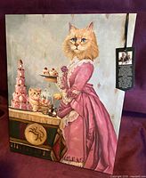 Full view of 16x20 canvas art showing cat in pink dress scene